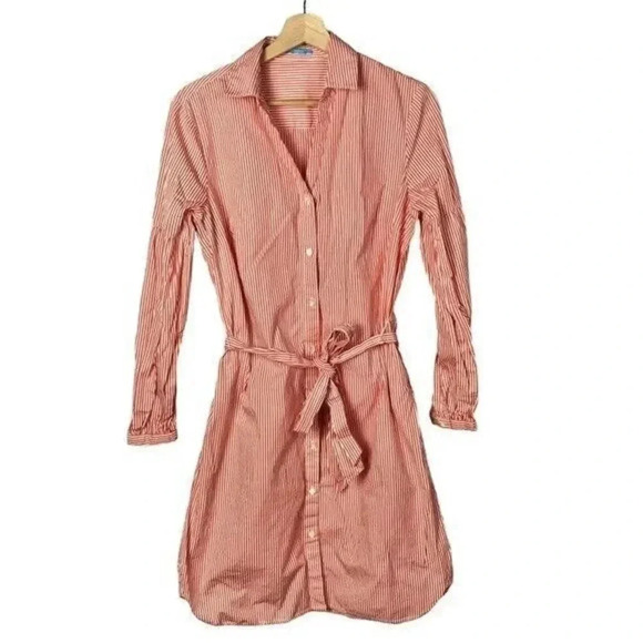 J. McLaughlin Orange & White Stripe Long Sleeve Button Down Shirtdress L - Picture 1 of 3